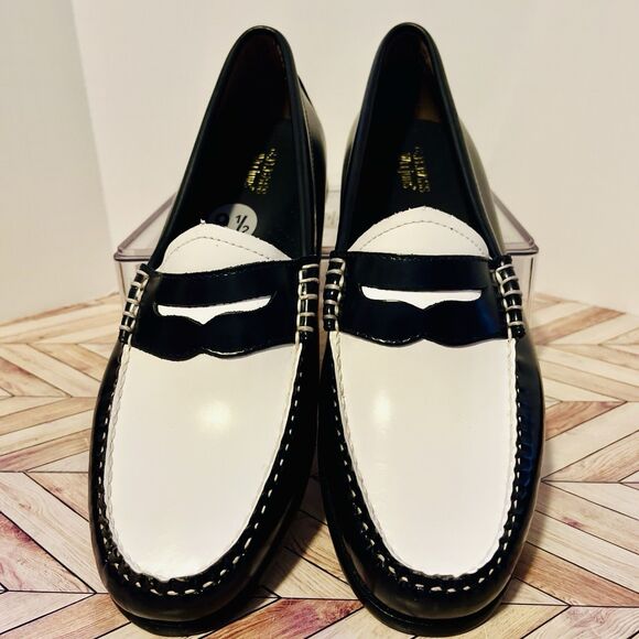 GH Bass Weejuns Whitney Penny Loafers Womens 9.5 M Black White Leather Preppy - Picture 3 of 8